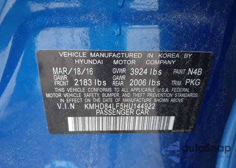 2017 Hyundai Elantra Se from USA, damaged, VIN KMHD84LF5HU144922